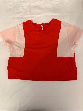 Only Red and Light Pink Colorblock Short Sleeve Tee